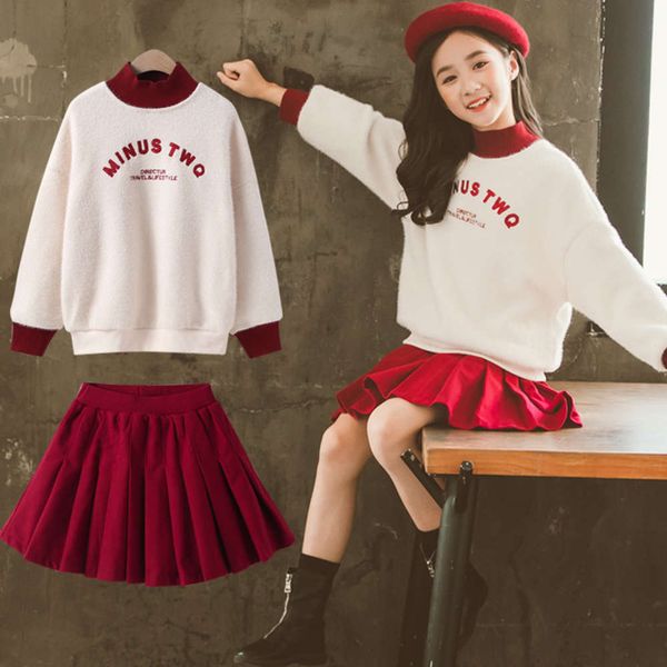 

drs 2020 girls' new cuhk children's foreign sle plush and thickened pleated suit skirt winter 12 years old, Red;yellow