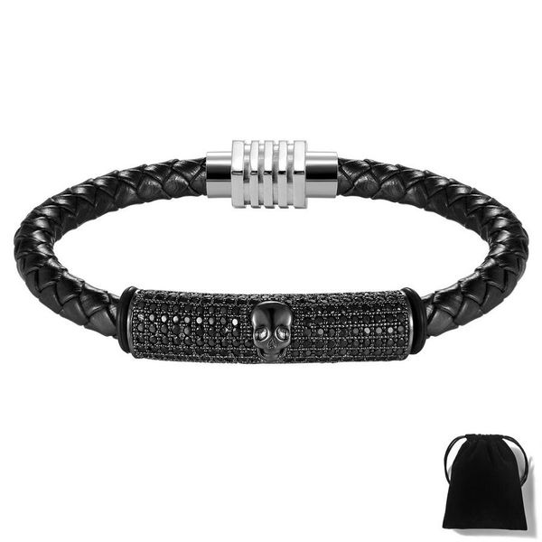 

xqni натуральный кожаный браслет для мужчин череп браслет с микропроставщиком cubic zircon 2017 новый стиль магнитная пряжка рождественский, Bronze;silver