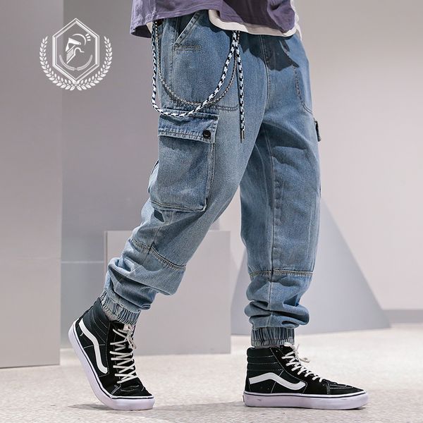 

men loose harem jogger safari style fashion ankle-length hip hop jeans, Blue