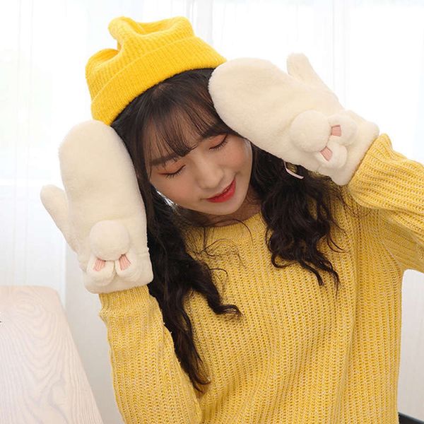 

women' gloves plush thickened winter hanging neck gloves windproof and warm keeping winter lovely korean outdoor students, Blue;gray