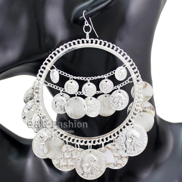 

dangle & chandelier vintage tribal coins big hoop banjara belly dance gypsy earrings pendant for women brincos jewelry bijoux oorbellen aret, Silver