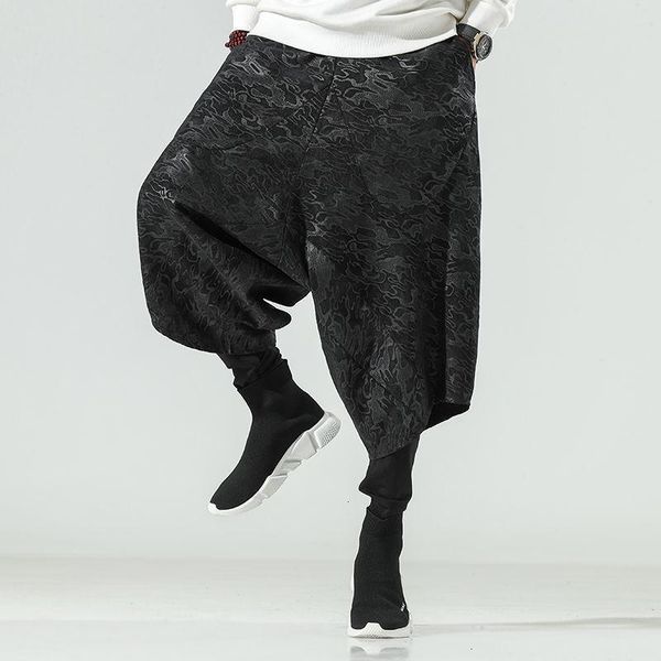 

men's pants mrgb man double layer warm cross-pants 2021 autumn winter chinese style hip hop trousers streetwear, Black