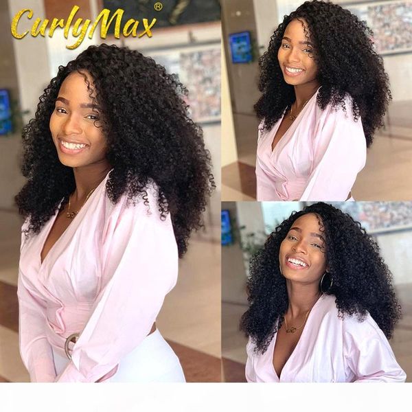 

curymax ombre mongolian kinky curly wig 13x4 lace front human hair wigs for women pre plucked 150 kinky curly lace front wigs, Black;brown