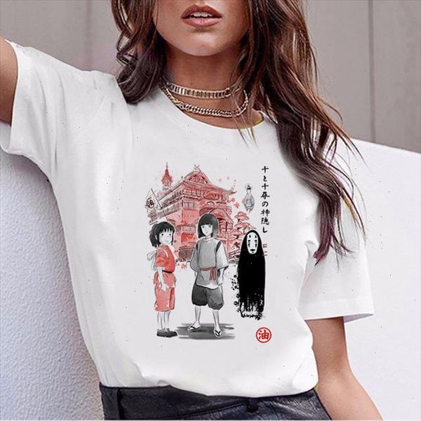 

totoro spirit away t shirt women miyazaki hayao clothes 2021 harajuku shirt funny t shirts femme japanese cartoon anime tshirt, White