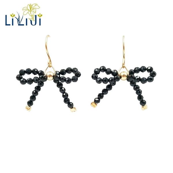 

dangle & chandelier lii ji gemstone black spinel bowknot 925 sterling silver gold plated earring