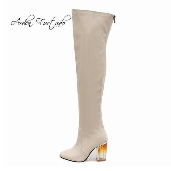 

boots arden furtado fashion women's shoes 2021 pointed toe big size zipper chunky heels 8cm over the knee high 42 1, Black