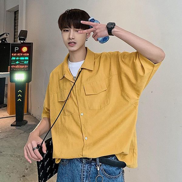 

2019 the new listing spring and summer korean fashion trend campus style leisure hip hop solid color short-sleeved shirt best, White;black