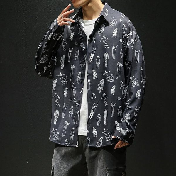 

men's casual shirts style long sleeve printed shirt plus size loose turn down collar button polyester apparel comfort, White;black