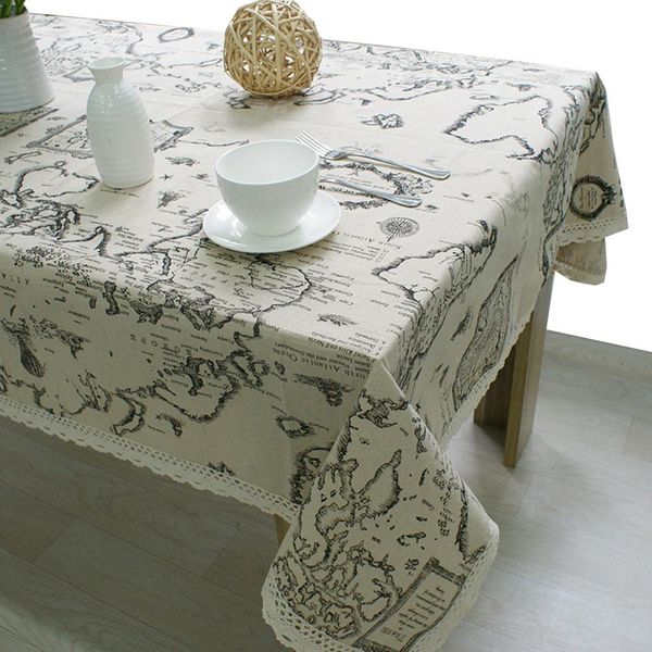 

vintage world map decorative table cloth linen cotton tablecloth rectangular nordic rural wedding dining table cover tablecloths sqcihk