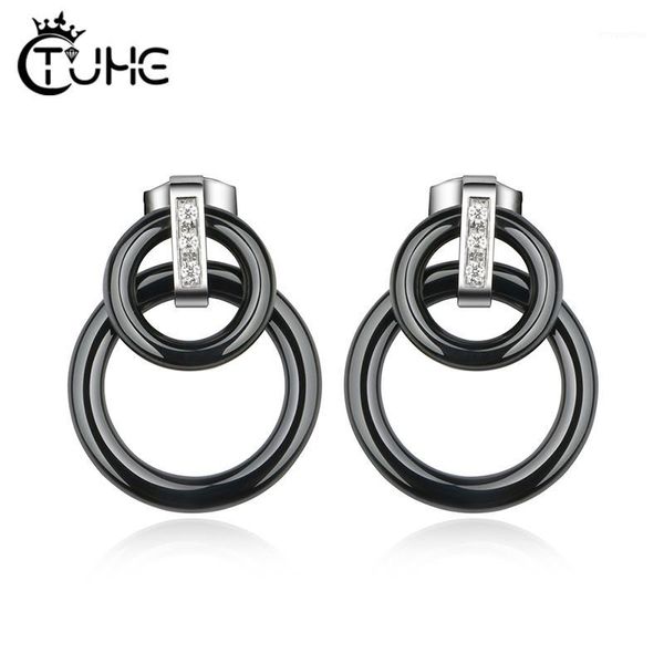 

2020 punk black white colour circle ceramic earrings for women vintage geometric statement earrings bohemian fashion jewelry1, Golden;silver