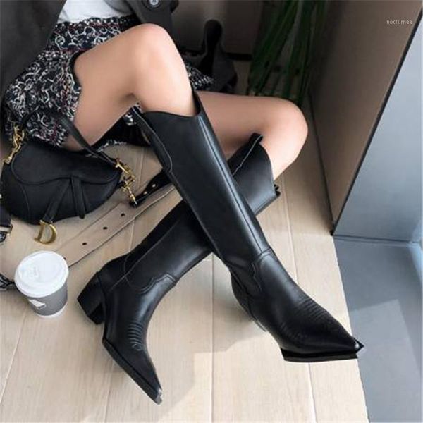 

winter long boots for woman black embroidery leather knee high boots british style pointy toe kitten heels knight female1