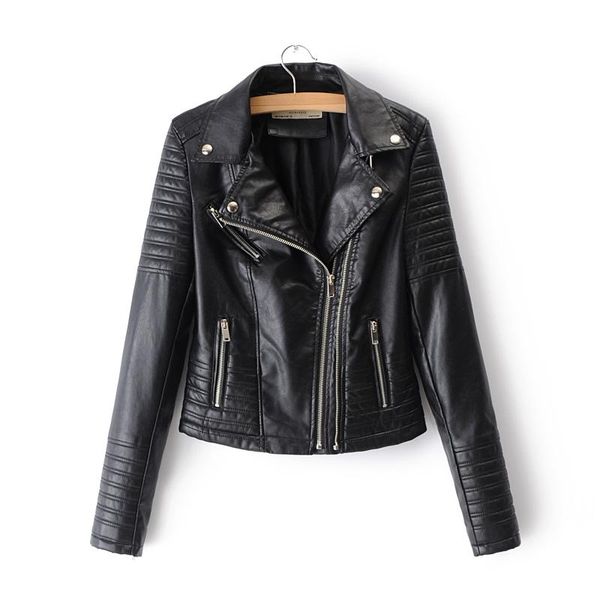 

2021 new fashion women smooth motorcycle faux leather jackets ladies long sleeve autumn winter biker streetwear black pink coat