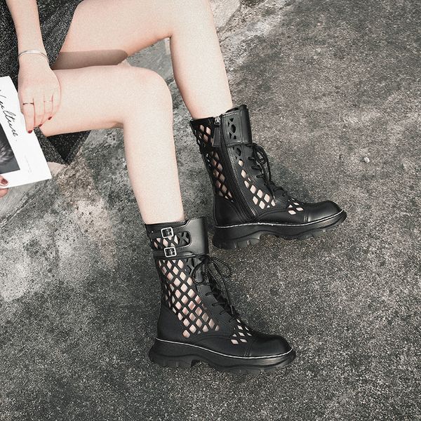

spring new fashion sandals flat bottom strap sandals female breathable thick bottom hollow female boots ea-30 y200723, Black