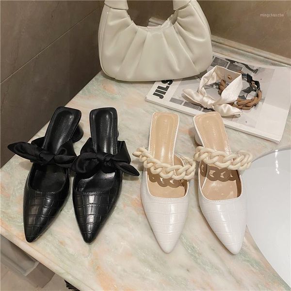 

slippers 2021 heel women snake pattern pointed toe mule fashion slip on outdoor slide shoes shallow pumps zapatos de mujer1, Black