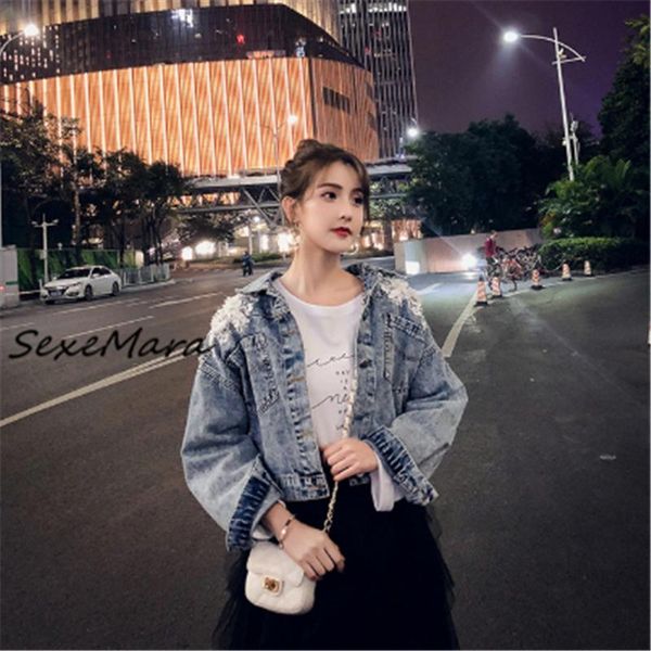 

slim short fashion denim jacket plus size 2020 vintage blue spring print tassels denim jacket women, Black;brown