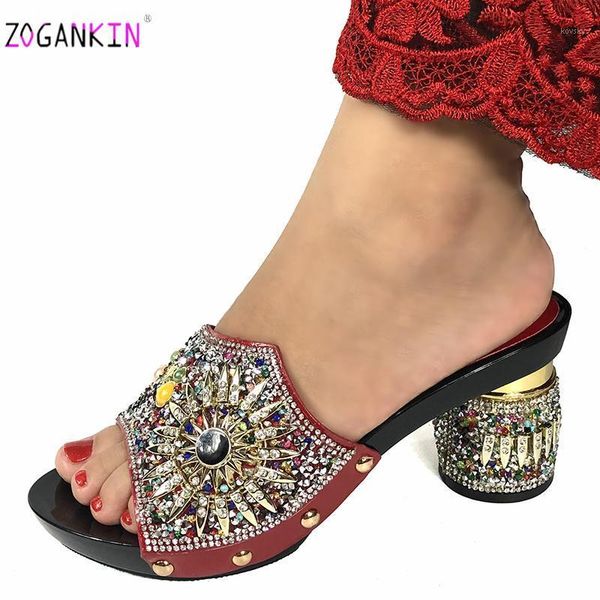 

2021 new arrivals christmas party shoes nigerian women slipper for party wiwth shinning crytal in red color shoes1, Black