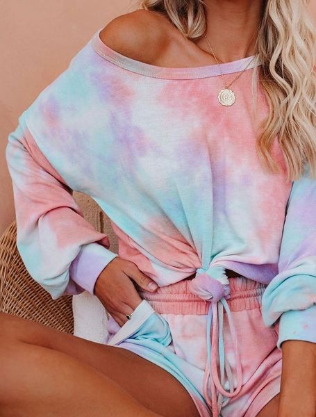 

long sleevewide leg shorts pants set tie dye colorful print two piece set summer gradient colored women tracksuit streetwear, Gray