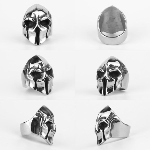 

мужчины из нержавеющей стали мужские кольца спартанский шлем воин череп панк рок готика для байкера мужской мальчик ювелирные изделия творче, Bronze;silver