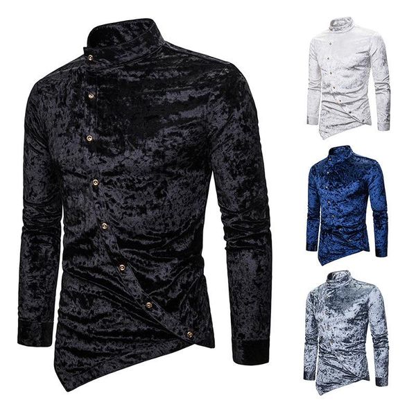 

men's casual shirts fall winter diamond velvet irregular multi-color henry collar long sleeve shirt fashion dance nigh-clube clothes co, White;black
