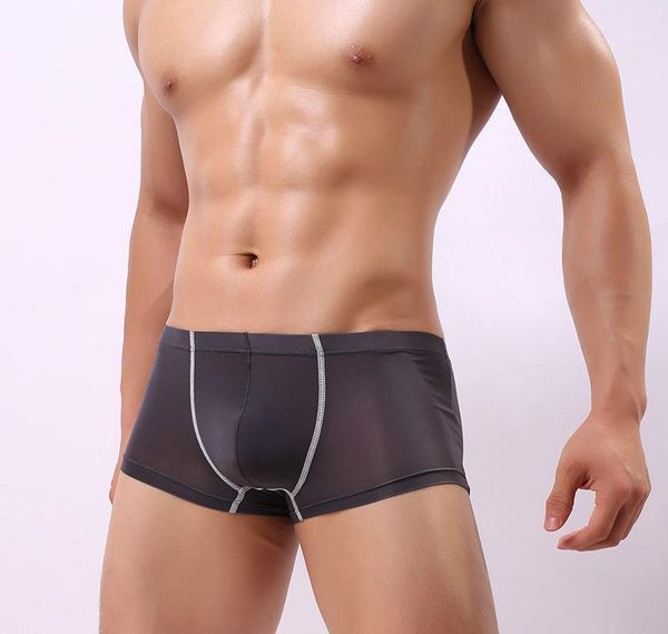 

mens underwear ice silk boxers male breathable underpants bulge pouch thin boxer solid color trunks shorts panties1, Black;white