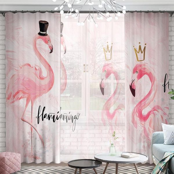 

nordic modern curtains flamingo pattern blackout cloth curtain tulle curtain for girls bedroom windows curtains for living room1