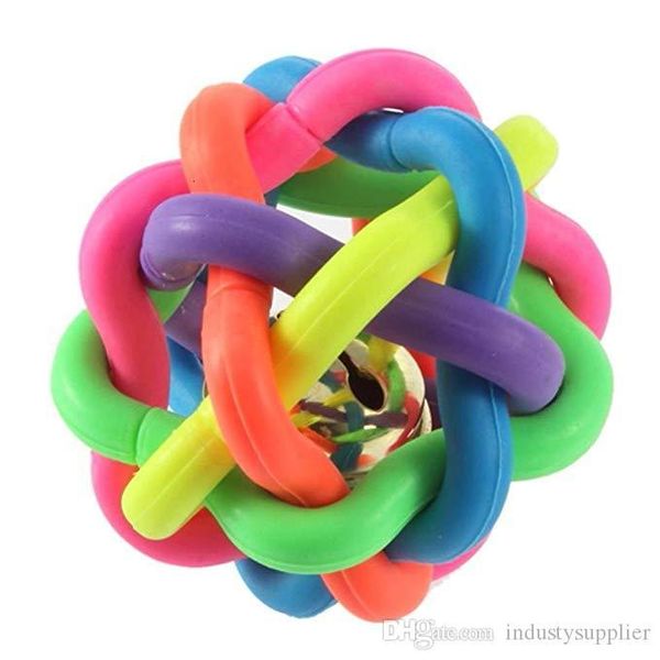 

ball rainbow supplies pet toys color rubber toy with a bell inside high quality