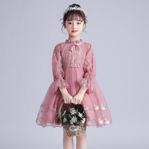 

2021 new aututmn mesh embroidery kids lace for girls baby princess children wedding es 4-9y 79ps, Red;yellow