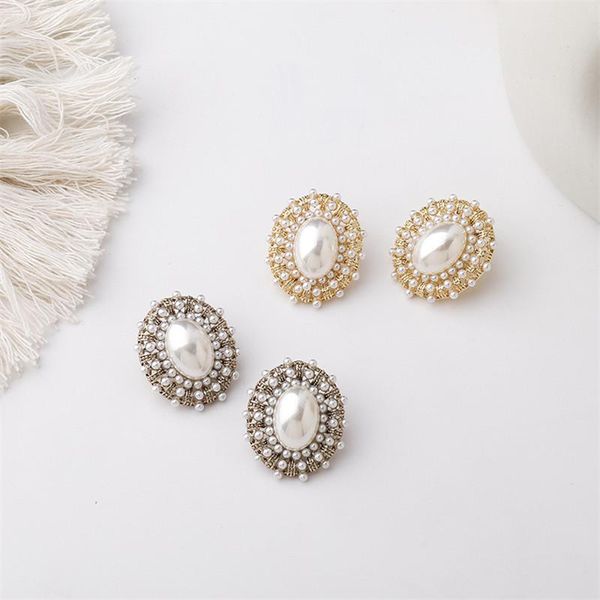 

stud 2021 korean vintage simulated pearl oval earrings for women elegant ear accessories fashion pendientes, Golden;silver