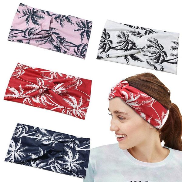 

women cross knot hair bands headwrap hair ribbon coconut tree print wide headbands elastic turban headpiece hair accessories q bbykfi