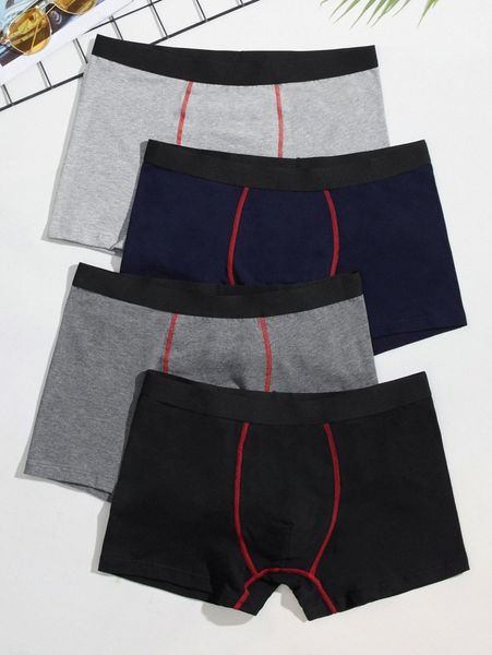 

men 4pcs color block boxer brief r96h#, Black;brown