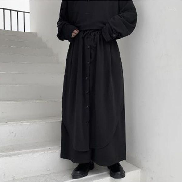 

men japan street fashion casual straight skirt pant male fashion hip hop loose harem trousers kimono pant stage clothes1, Black