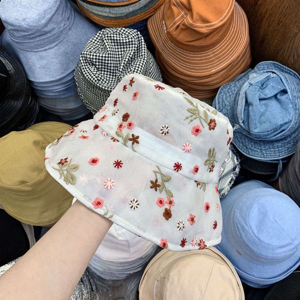 

summer new fairy flower decoration temperament gentle lace korean versatile chic sunshade cap, Blue;gray
