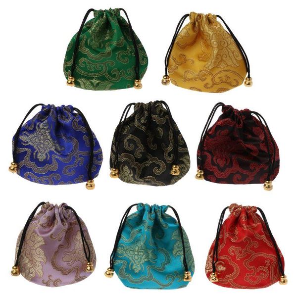 

traditional drawstring bag classic chinese embroidery jewelry silk travel pouch organizer, Pink;blue