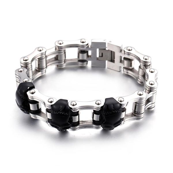 

316l stainless steel biker motorcycle chain chain skull skeleton bracelet men's jewelry 22mm 9'' black