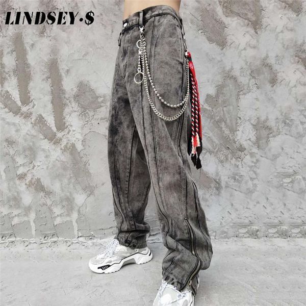 

2020 hip hip denim pants streetwear tie-dye print ripped jeans pants men harajuku denim grey trousers joggers cotton1, Black