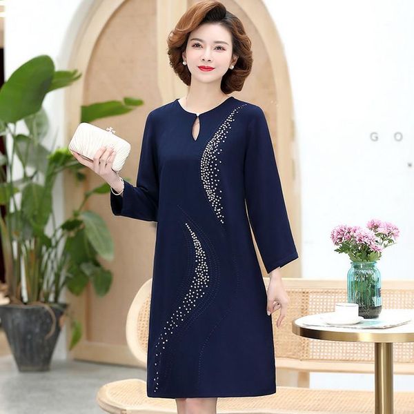 

casual dresses middle age mother spring dress wedding banquet women fashion elegant sequins embroidery, Black;gray