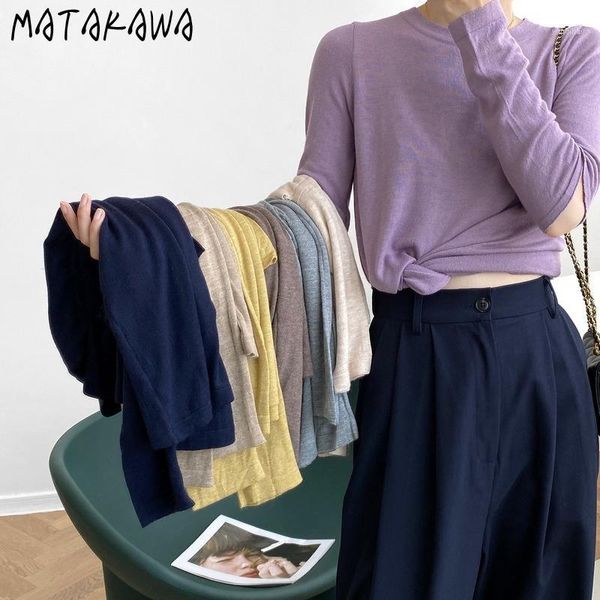 

matakawa long-sleeved autumn thin casual bottoming pullovers 2020 round neck korean solid color hollow out knit women's1, White;black