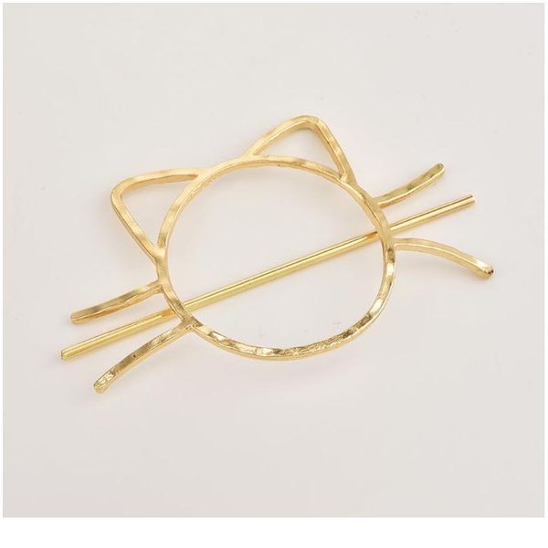

ladies geometric meow cat pierced hair clip cute metallic slide comb hairpin shawl pin brooch styling ponytail holder b jllkyu, Silver