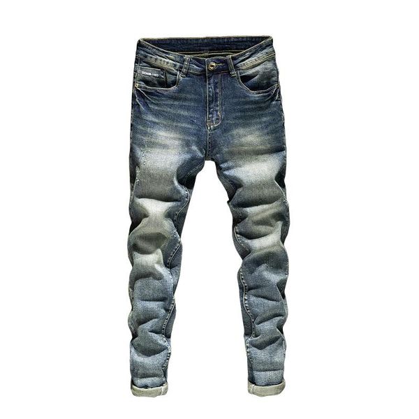 

men's jeans 2021 men stretch light blue patchwork midweight fashion denim pants slim fit clothing long trousers jean hombre,302