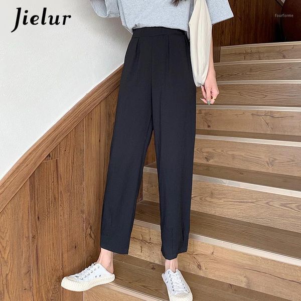 

women's pants & capris women solid color elastic waist chic loose pantalon femme trousers slim roupas korean summer s-5xl1, Black;white