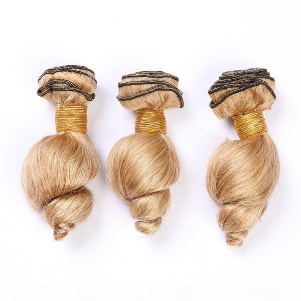 

honey blonde peruvian loose wavy human hair weave bundles #27 blonde loose wave virgin hair extensions light brown human hair wefts 3pcs, Black