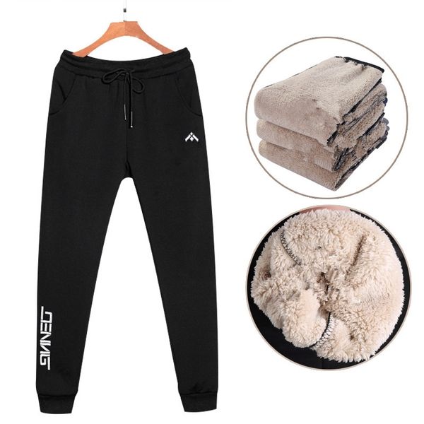 

men's super winter warm pants outside fleece joggers thicken sweatpants heavyweight zipper trousers streetwear men 8xl 210201, Black