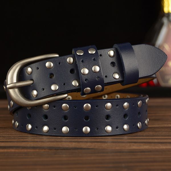 

hollow vintage luxury designer punk belts men male genuine real leather women waist rivet strap for jeans 201120, Black;brown