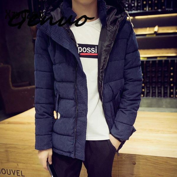 

genuo winter jacket men brand men coat fashion casual hooded warm winter jacket mens slim with wool collar xxxl1, Black