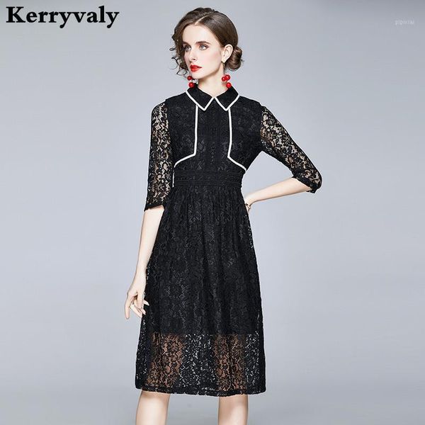 

2021 spring women temperament whiter lace dress vestidos casual mujer 2020 autumn long sleeves princess midi party dress k86181, Black;gray