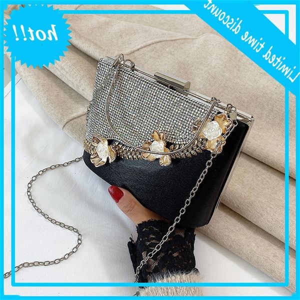 

2020 new fashion korean edition diamond inlaid water drill handbag clip pocket banquet dinner chain strap shoulder bag