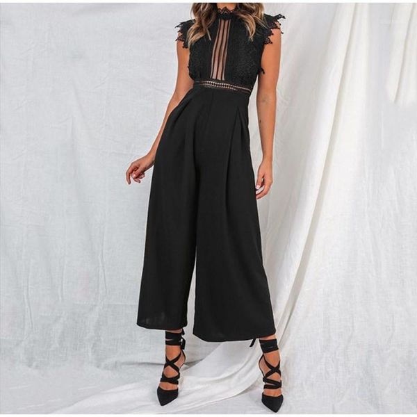 

sleeveless backless ruffled jumpsuit elegant hollow out womens long jumpsuits summer romper casual overalls1, Black;white