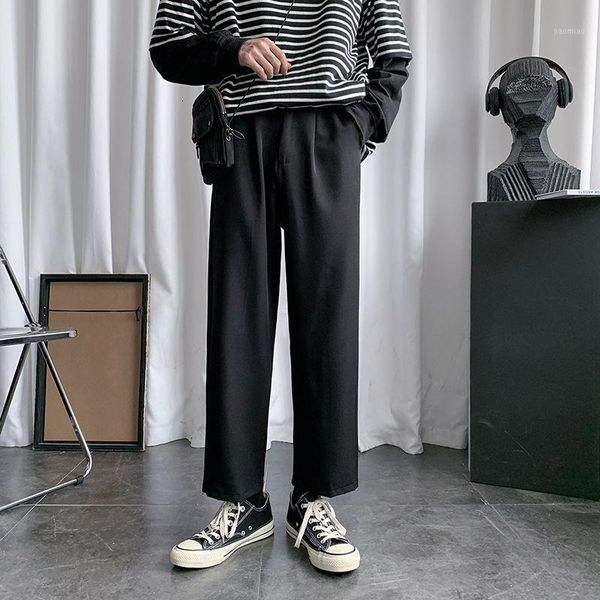 

2020 autumn new drop-like trendy straight casual loose solid color youth fashion style textured pants m-2xl1, Black