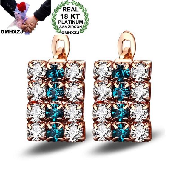 

omhxzj wholesale personality fashion woman girl white blue gold rectangle zircon 18kt light gold hoop earrings ye405, Golden;silver