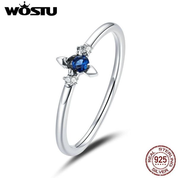 

cluster rings wostu cross ring 100% 925 sterling silver blue zircon fashion for women fingers trendy original jewelry cqr679, Golden;silver